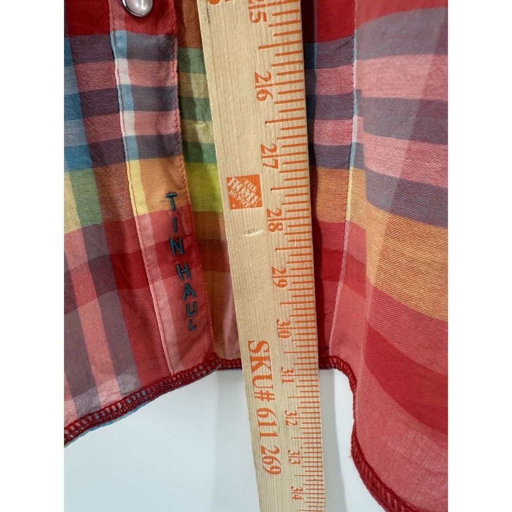Tin Haul Western Plaid Snap Button Shirt Womens L Bright Neon Rodeo Cowgirl AA12 - Picture 8 of 12